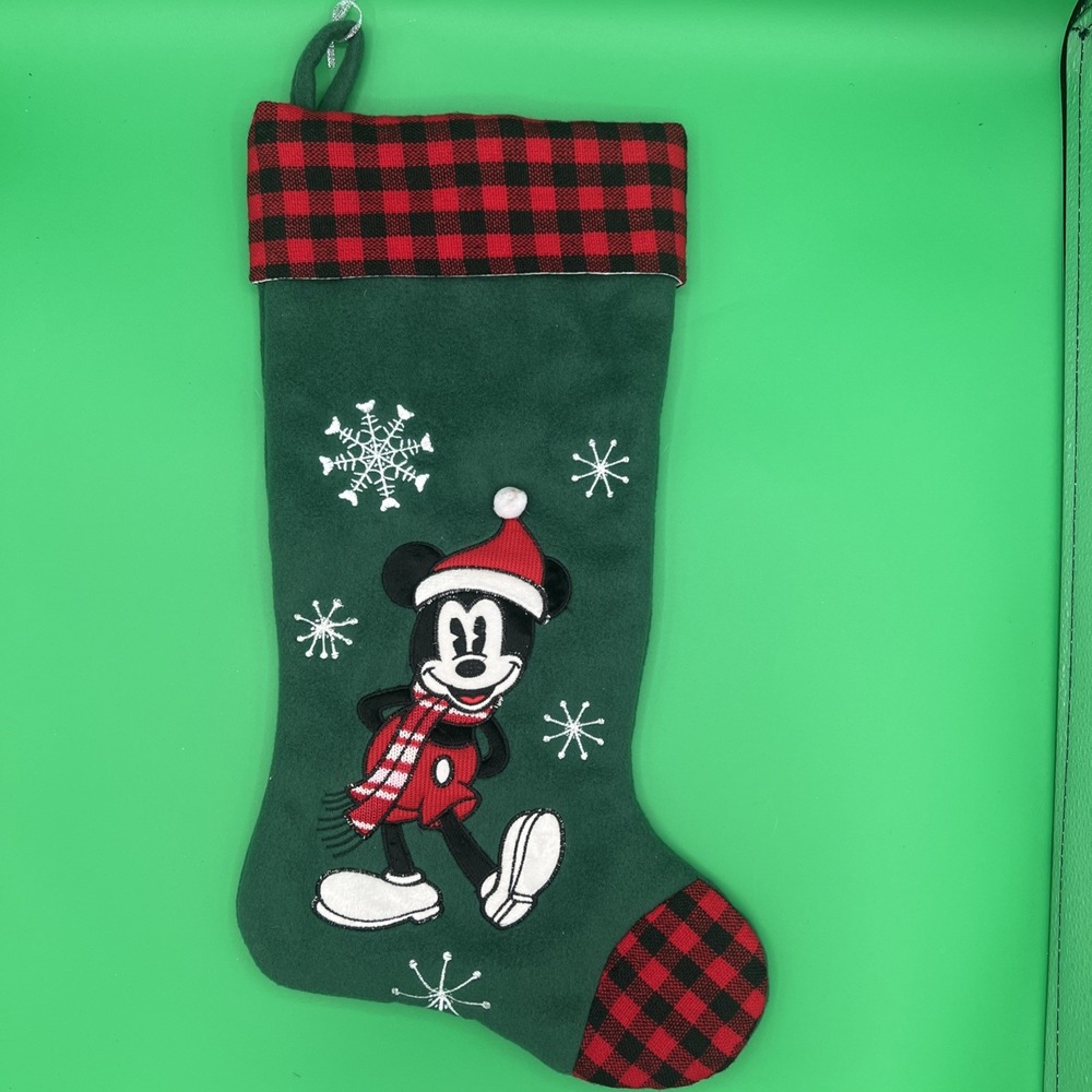 Disney embroideredβ Mickey Mouse snowflakes, Christmas Stocking green/red/black